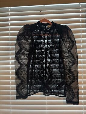 Self-Portrait Sheer Black Lace Statement Blouse